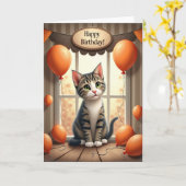 かわいい誕生日子猫の窓カード カード (黄色い花)