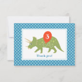かわいい誕生日恐竜トリケラトプスカスタムブルー サンキューカード (正面)