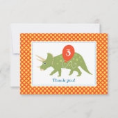 かわいい誕生日恐竜トリケラトプスカスタムレッド サンキューカード (正面)