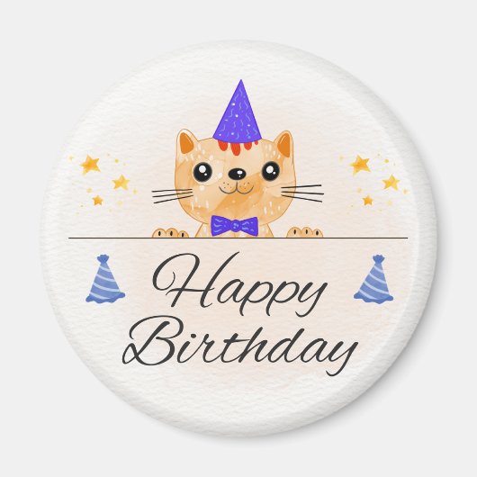 かわいい誕生日猫の写真マグネット マグネット (正面)