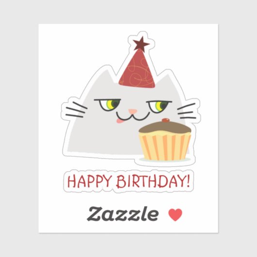 かわいい誕生日猫ステッカー パーティーケーキ シール (シート)