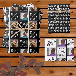 かわいい誕生日白黒3 Photo Any Age Add Name ラッピングペーパーシート