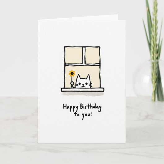 かわいい誕生日窓辺のネコカード カード (正面)