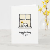 かわいい誕生日窓辺のネコカード カード (黄色い花)