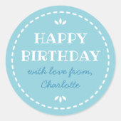かわいい誕生日青カスタムネーム ラウンドシール (正面)