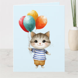 かわいい誕生日風船の子猫 | お誕生日パーティーのキュートな祝い方 カード