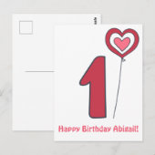 かわいい誕生日風船 - 1歳の誕生日 ポストカード (正面/裏面)