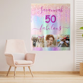 かわいい誕生日!ピンクとパープルのグリッターが50個も! タペストリー