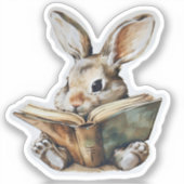 かわいい読ウサギの本レトロな子供 シール (正面)