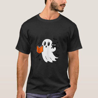 かわいい読ハロウィン幽霊の黒猫の本 Tシャツ