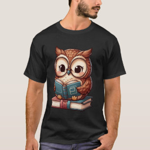 かわいい読フクロウの本読虫の図書本 Tシャツ