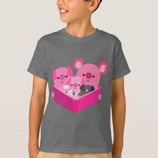 かわいい読マンガ豚ファミリーキッズTシャツ Tシャツ