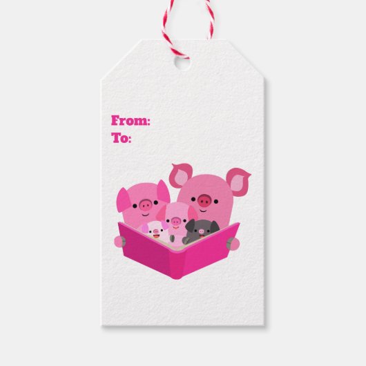 かわいい読マンガ豚ファミリーギフトラベル ギフトタグ (正面)