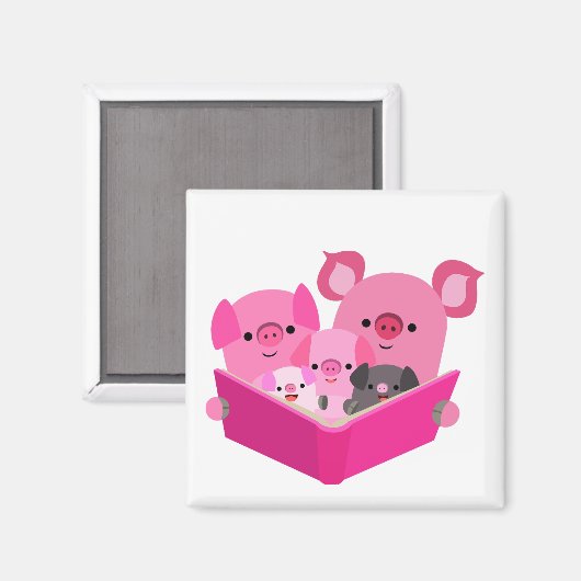 かわいい読マンガ豚ファミリーマグネット マグネット (正面/裏面)