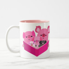 かわいい読マンガ豚ファミリーマグ ツートーンマグカップ