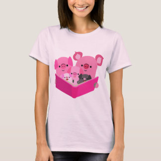 かわいい読マンガ豚ファミリーTシャツ Tシャツ