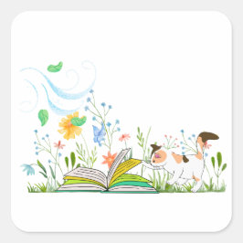 かわいい読子猫は本だ。 スクエアシール