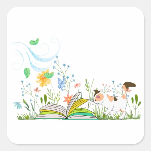 かわいい読子猫は本だ。 スクエアシール (正面)
