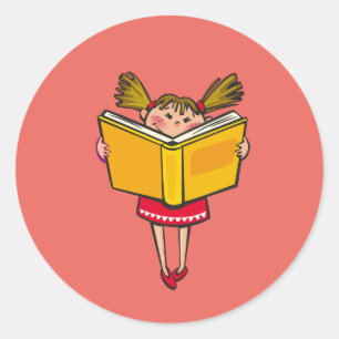 かわいい読書オタクの女の子 ラウンドシール