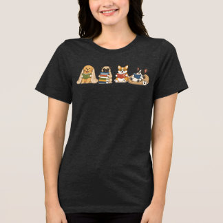 かわいい読書犬教師Tシャツ | バックトゥスクール トライブレンドTシャツ