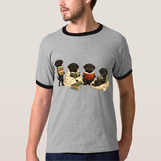 かわいい読書犬Tシャツ | 読書好きへのギフト Tシャツ (正面)
