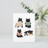 かわいい読書虫の黒猫 ポストカード (スタンド正面)