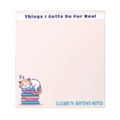 かわいい読者の本を積み重ねた猫パーソナライズされた|過去記事 ノートパッド (正面)