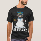 かわいい警官雪だるまフリーズ警察おもしろいクリスマスパー Tシャツ (正面)