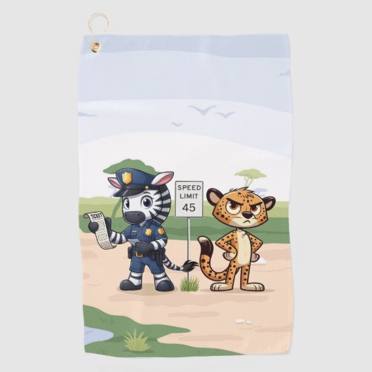 かわいい警察のシマウマとチーター ゴルフタオル (正面)