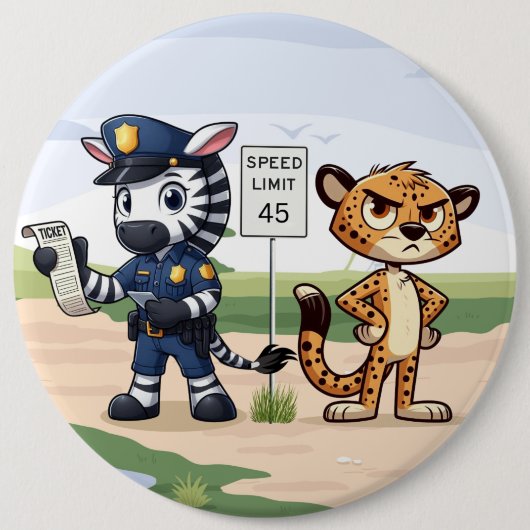 かわいい警察のシマウマとチーター 缶バッジ (正面)