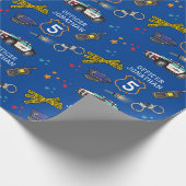 かわいい警察官と車の誕生日パーティー ラッピングペーパー (角)