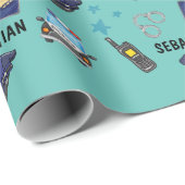 かわいい警察官と車の誕生日パーティー ラッピングペーパー (ロールコーナー)