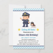 かわいい警察官の男の子と犬の誕生日パーティー 招待状 (正面)