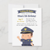 かわいい警察官の男の子の誕生日パーティー 招待状 (正面)