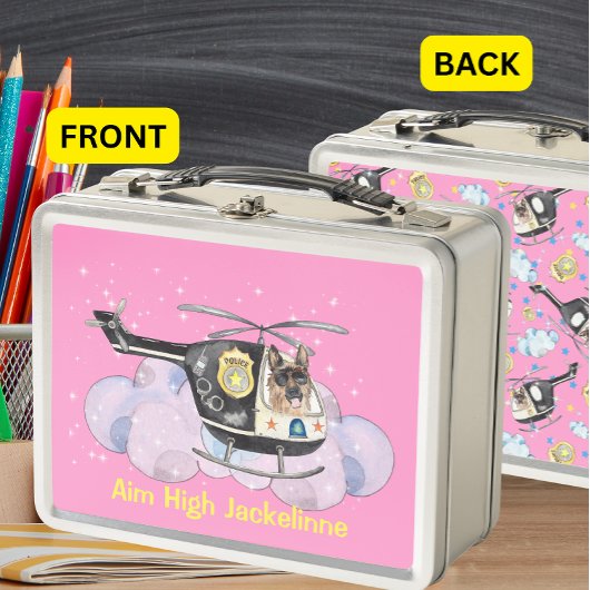 かわいい警察犬K9 – ヘリコプター上のユニット メタルランチボックス