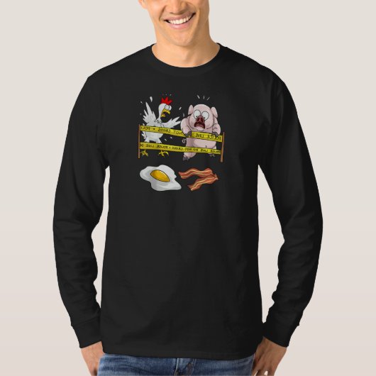 かわいい警察線は鶏の豚おもしろいEaを横断しない Tシャツ (正面)