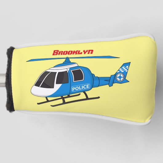 かわいい警察署ヘリコプターのチョッパー漫画 ゴルフヘッドカバー (正面)