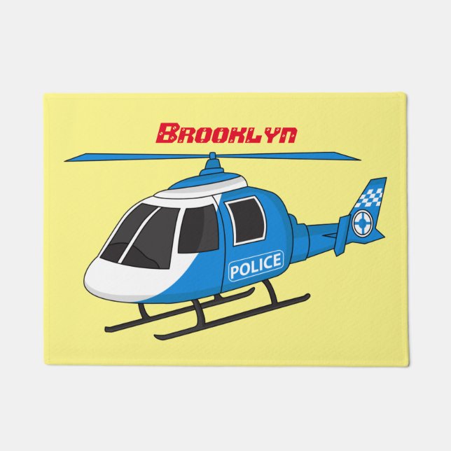 かわいい警察署ヘリコプターのチョッパー漫画 ドアマット (正面)