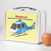 かわいい警察署ヘリコプターのチョッパー漫画 メタルランチボックス (インサイチュ)