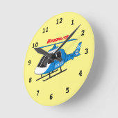 かわいい警察署ヘリコプターのチョッパー漫画 ラウンド壁時計 (傾斜)