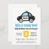 かわいい警察車の子供の誕生日パーティー招待状 招待状 (正面/裏面)