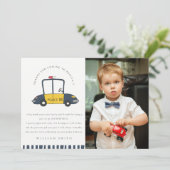 かわいい警察車両レスキュー子供写真 誕生日 どんな年齢でも サンキューカード (スタンド正面)