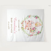 かわいい豚ちゃん ピンクの花のベビーシャワーおめでとう タペストリー (正面(横))