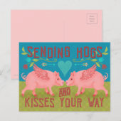 かわいい豚とキスのユーモアカード 愛を送る シーズンポストカード (正面/裏面)