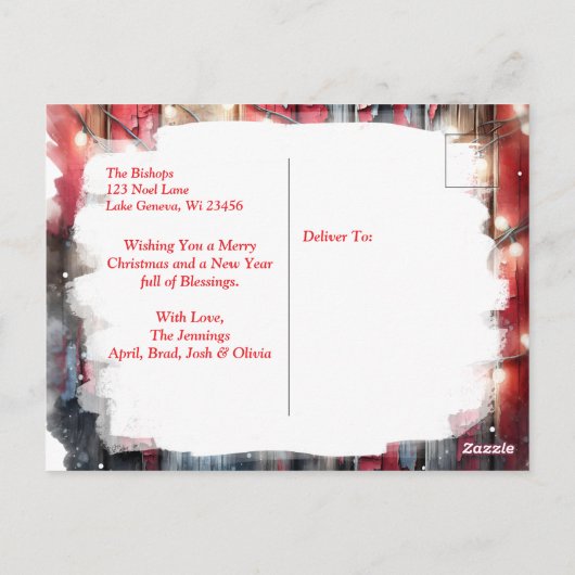 かわいい豚とチキンクリスマスファームパーソナライズされた ポストカード (裏面)