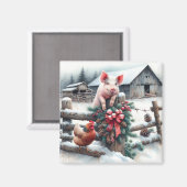 かわいい豚とチキンクリスマスファーム マグネット (正面/裏面)