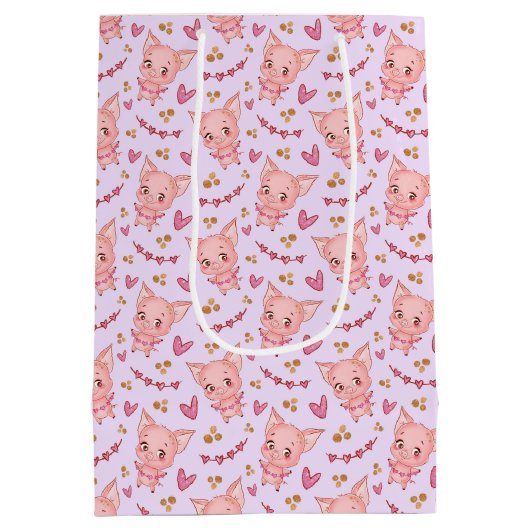 かわいい豚とハート抱き枕 ミディアムペーパーバッグ (裏面)