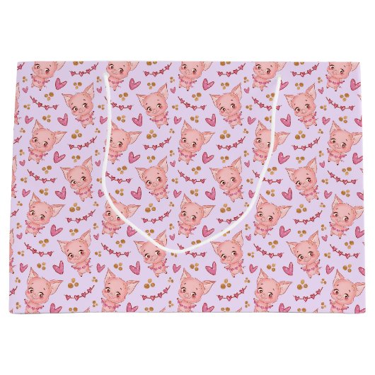 かわいい豚とハート抱き枕 ラージペーパーバッグ (正面)