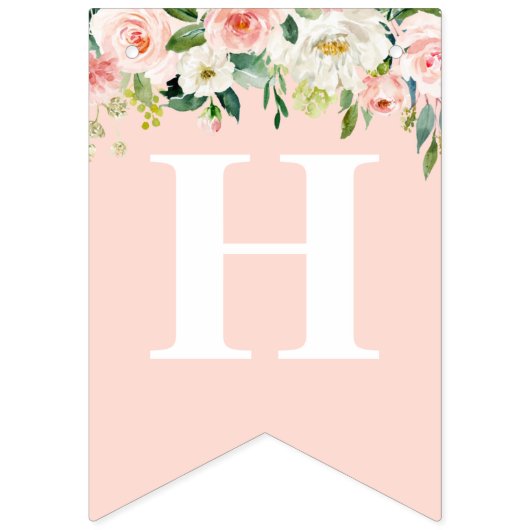 かわいい豚と赤面ピンクの花ハッピーバースデー バンティングフラッグ (第2の旗)