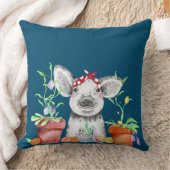 かわいい豚と鉢植え クッション (ブランケット)